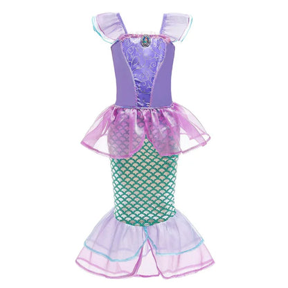2026 Kids Princess Costume Girls Elsa Anna Dress Carnival Cosplay Snow White Aurora Moana Rapunzel Mermaid Belle Party Outfits
