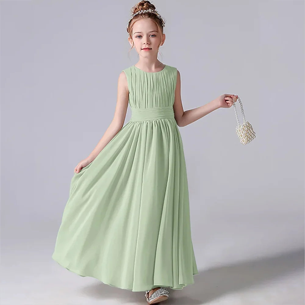 Customized Chiffon Pleated Flower Girl Dresses Sashe Kid Wedding Birthday Party Pageant Gowns Junior Bridesmaid Dress