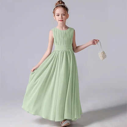Customized Chiffon Pleated Flower Girl Dresses Sashe Kid Wedding Birthday Party Pageant Gowns Junior Bridesmaid Dress
