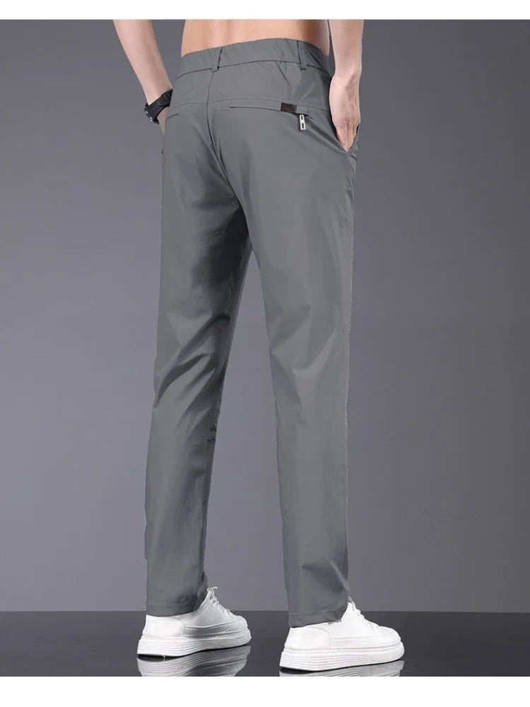 Summer New Men's Ice Silk Pants Korean Y2K All Match Elastic Sweatpants Office Business Casual Fashion Straight Suit Trousers