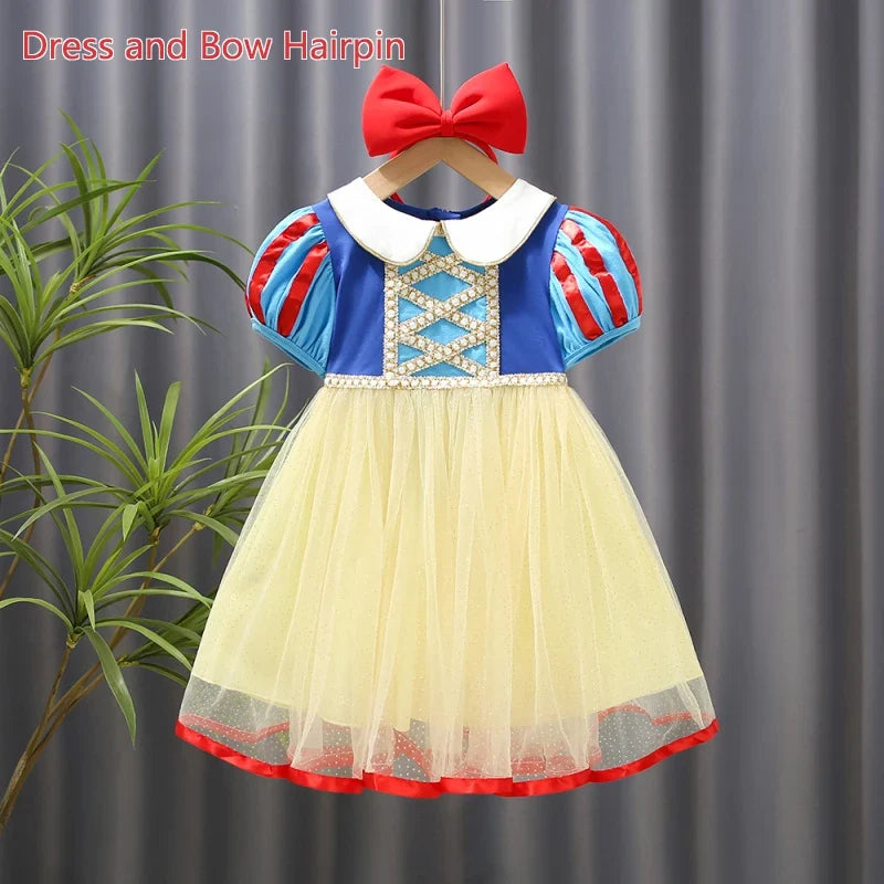Kids Girl Snow White Dress Summer Short Sleeved Birthday Party Elsa Princess 2026 New Halloween Costume for Girls 2-8 Years Old
