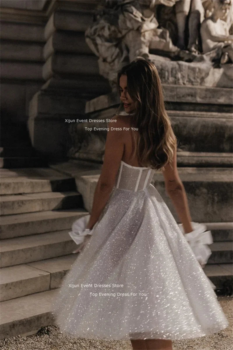 Glitter Long Wedding Dresses Sweetheart Sleeveless Prom Dresses Tulle Bridal Gowns Bride Robes Vestidos De Novia Evening