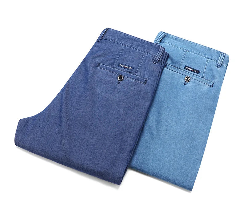 2026 New Spring Men's Light Blue Stretch Straight Jeans Business Casual Denim Pants Modal Fabric Trousers Male Brand