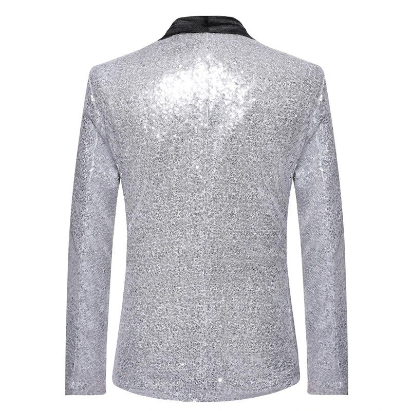 Shiny Gold Men Sequin Glitter Embellished Blazer Jacket, Nightclub Prom Suit Coats Mens Costume Homme Stage Clothes For Singers