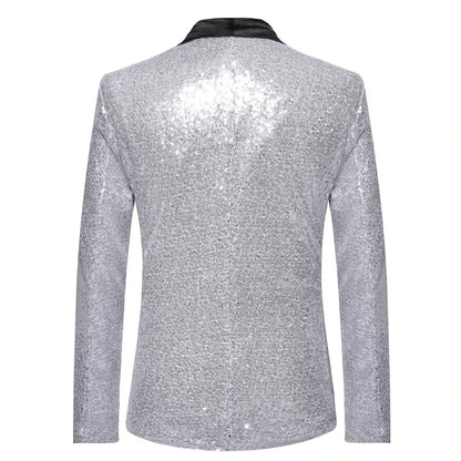 Shiny Gold Men Sequin Glitter Embellished Blazer Jacket, Nightclub Prom Suit Coats Mens Costume Homme Stage Clothes For Singers