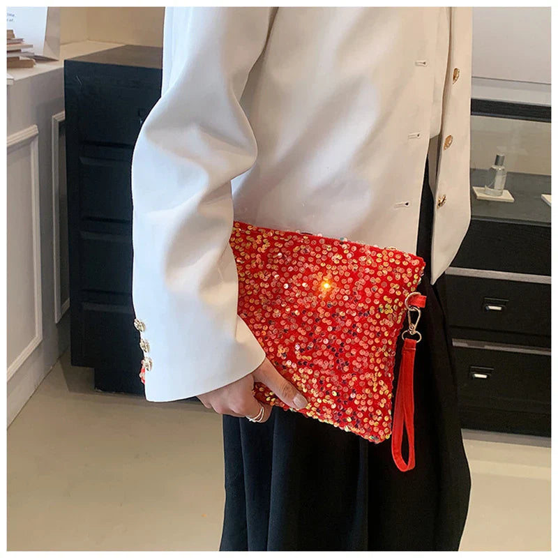 Fashion Women's Sequined Bling Handbag And Purse Small Wedding Party Evening Bag Lady Wristlet Clutch Bag Female Envelope Bag