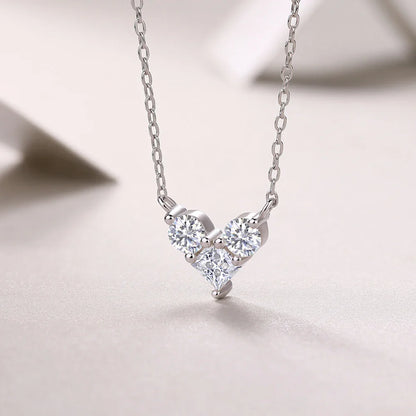 4mm Princess Cut Moissanite Necklace 925 Sterling Sliver Chain Plated 18k White Gold Heart Necklace for Women Jewelry
