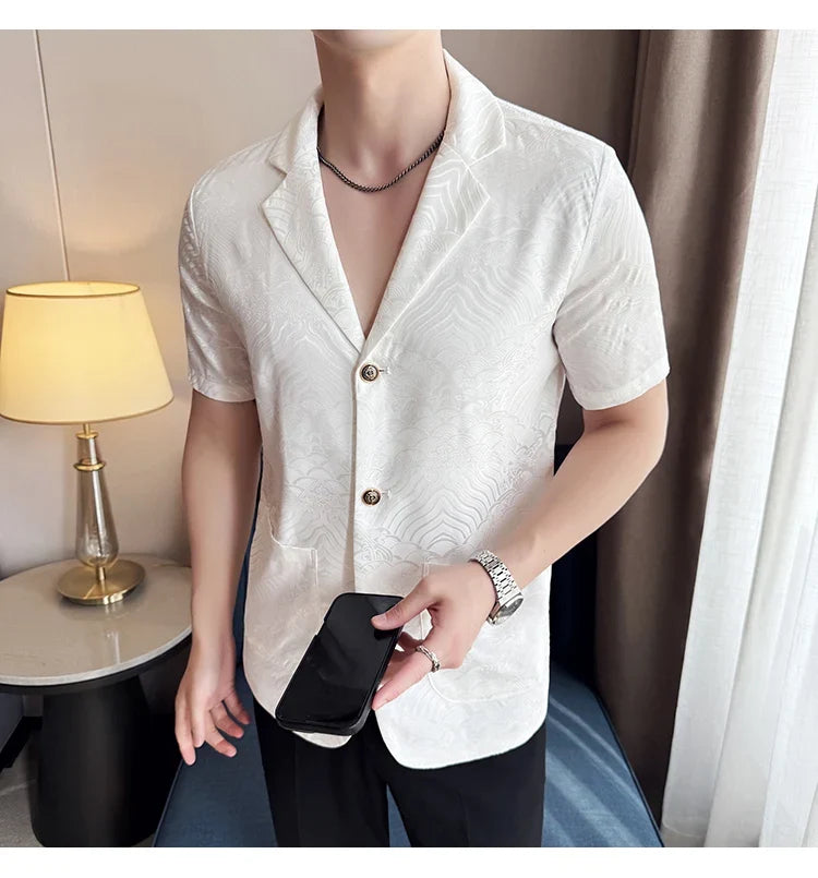 Summer Thin Ice Silk Without Lining Men Suit Coats 2025 New High-end Fashion Jacquard Casual Social Shirt Coat Men Clothing