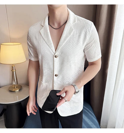 Summer Thin Ice Silk Without Lining Men Suit Coats 2025 New High-end Fashion Jacquard Casual Social Shirt Coat Men Clothing