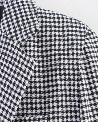 Women's Plaid Blazer Spring Casual Double Breasted Suit Jacket Office Work Daily Outwear Two Colors