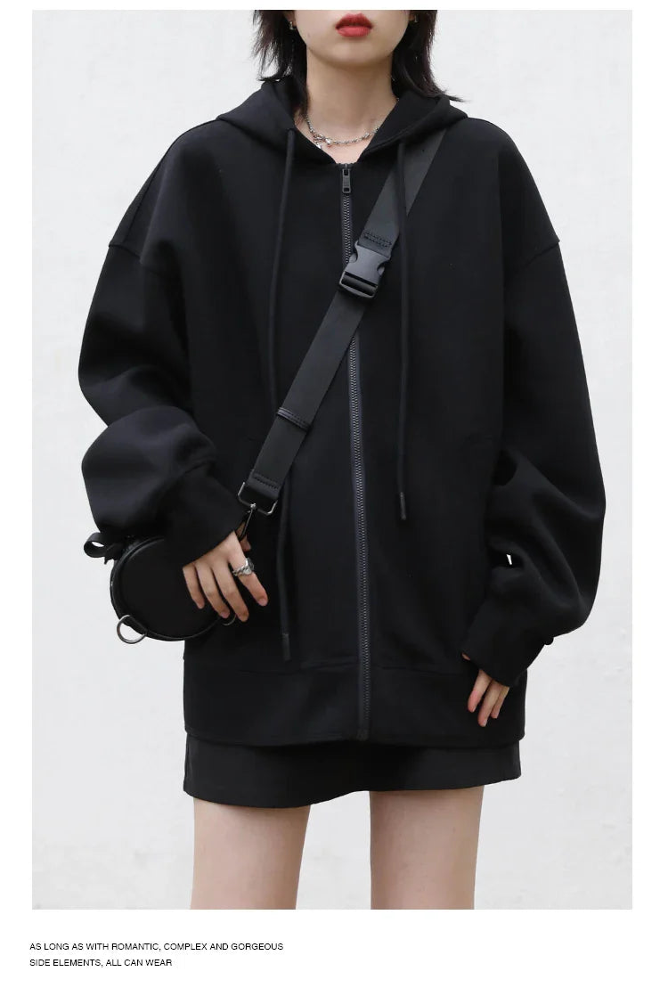 Women Sweatshirts Hoodies Solid Loose Casual Hooded Female Tops Lady Coat Medium Length Overcoat Spring Autumn 2025