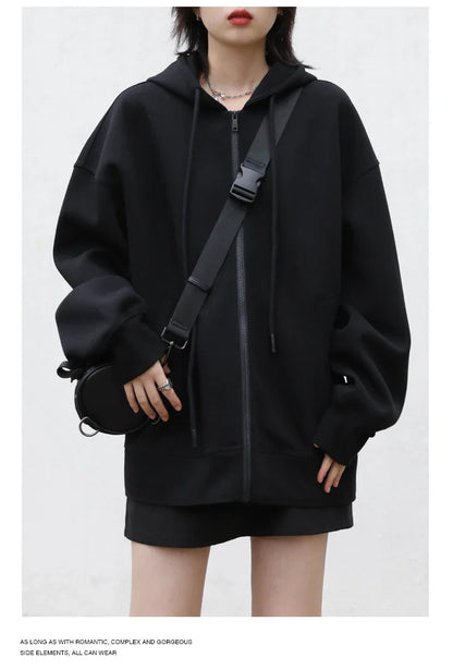 Women Sweatshirts Hoodies Solid Loose Casual Hooded Female Tops Lady Coat Medium Length Overcoat Spring Autumn 2025