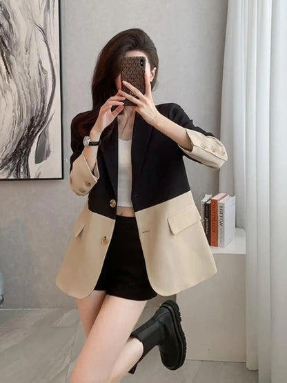 Briti Sle Loose Fit Color Blo Suit Jaet Women's Spring Autumn New Sle Korean Version Slimming Design Sense