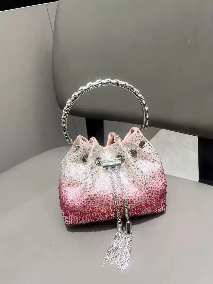 Luxury Designer Women Handbag Glitter Diamond Banquet Bag Satin Bucket Bag Wedding Party Clutch Purse Exquisite Evening Bag