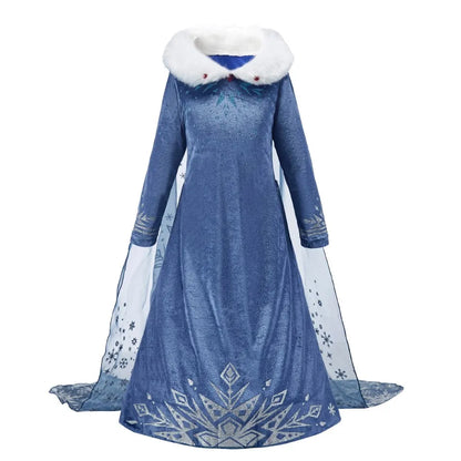 2026 Kid Elsa Anna Costume Girl Birthday Floral Dress Children Snow Queen Performance Fantasy Princess Evening Halloween Costume