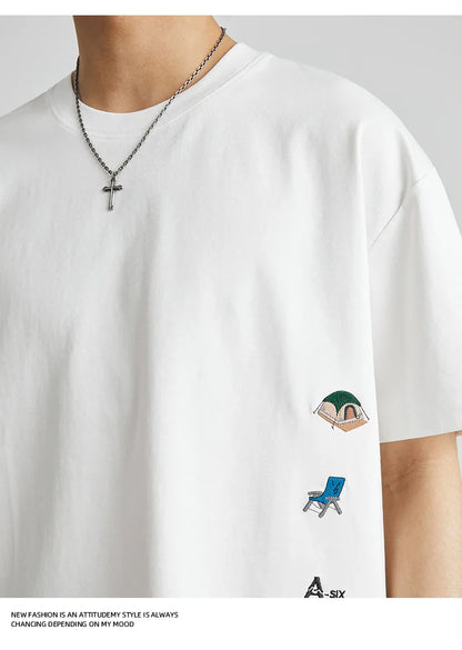 Men's American Retro Short-sleeved T-shirt Men's 2026 Summer New Loose Half-sleeved Embroidered Round Neck Bottoming Shirt
