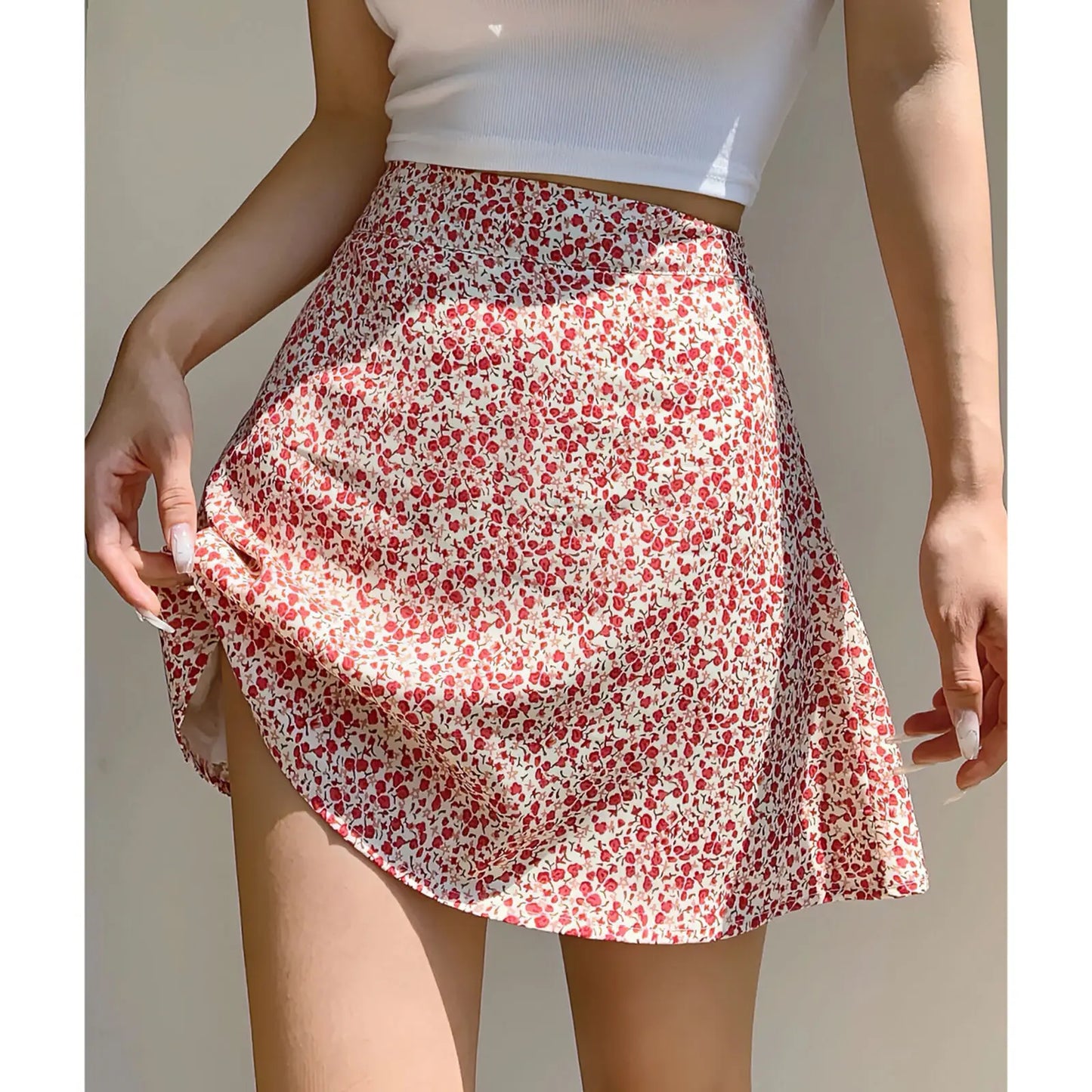 2024 Summer New Retro Vacation Style Small Floral Half Skirt High Waisted Wrap Buttocks Elegant Sweet Slim Short Skirt 06AH