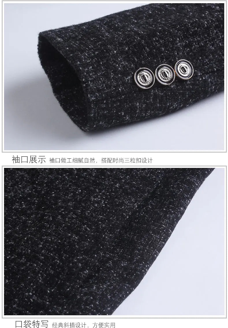 Men's Autumn Winter Casual Slim Fit Plaid Suit Jacket Korean Style Fleece Thickened Coat Large Size Single Breasted Westwear