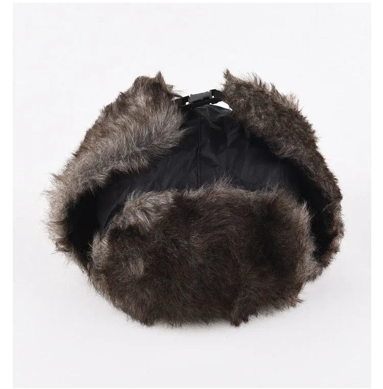 Men's Warm Soldier Hat Winter Pilot Patrolman Earmuffs Polyester Fiber Warm Russian Ski Hat Windproof Cold Pilot Hats