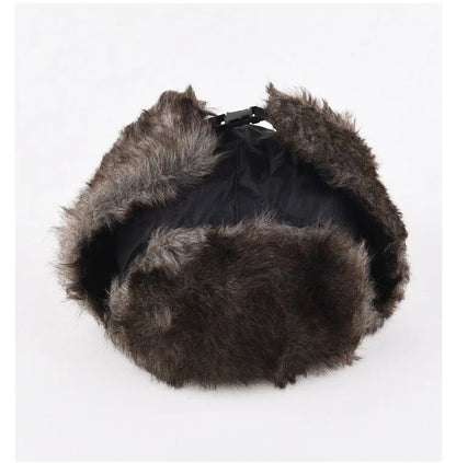 Men's Warm Soldier Hat Winter Pilot Patrolman Earmuffs Polyester Fiber Warm Russian Ski Hat Windproof Cold Pilot Hats