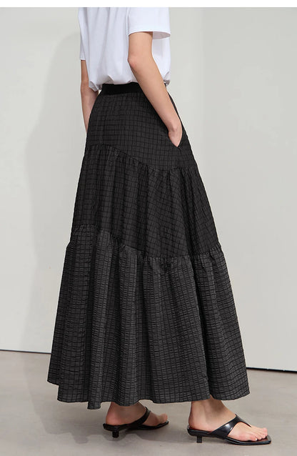Minimalist Casual Halter Skirt Women 2025 Summer New Office Lady Solid Color Pockets Loose A line Cake Long Skirt 12542072