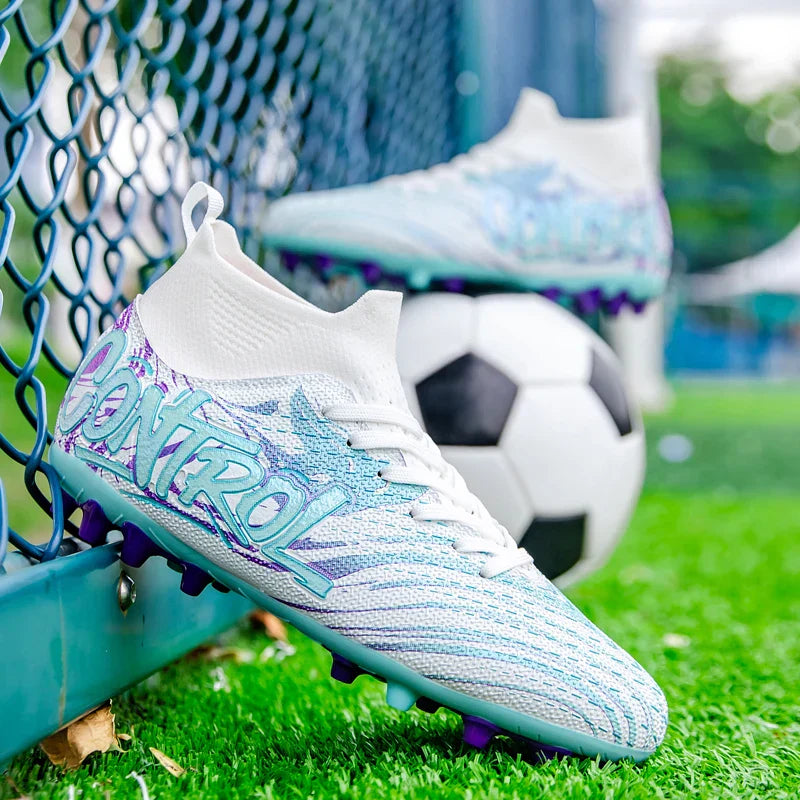 Unisex High-Top Soccer Cleats Non-Slip Football Boots Breathable Training Outdoor Grass Sneakers Men Women Professional Match