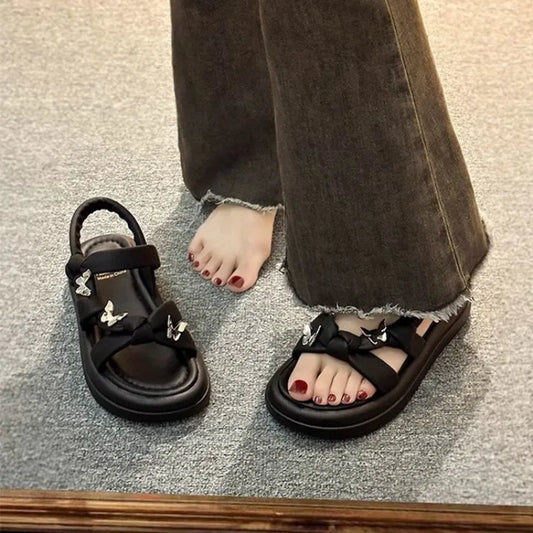 New Arrival Kids Sandals Children's Design Hollow-out Casual Sandals Soft Flat Strappy Sandals Girls Cute Bowknot Beach Shoes