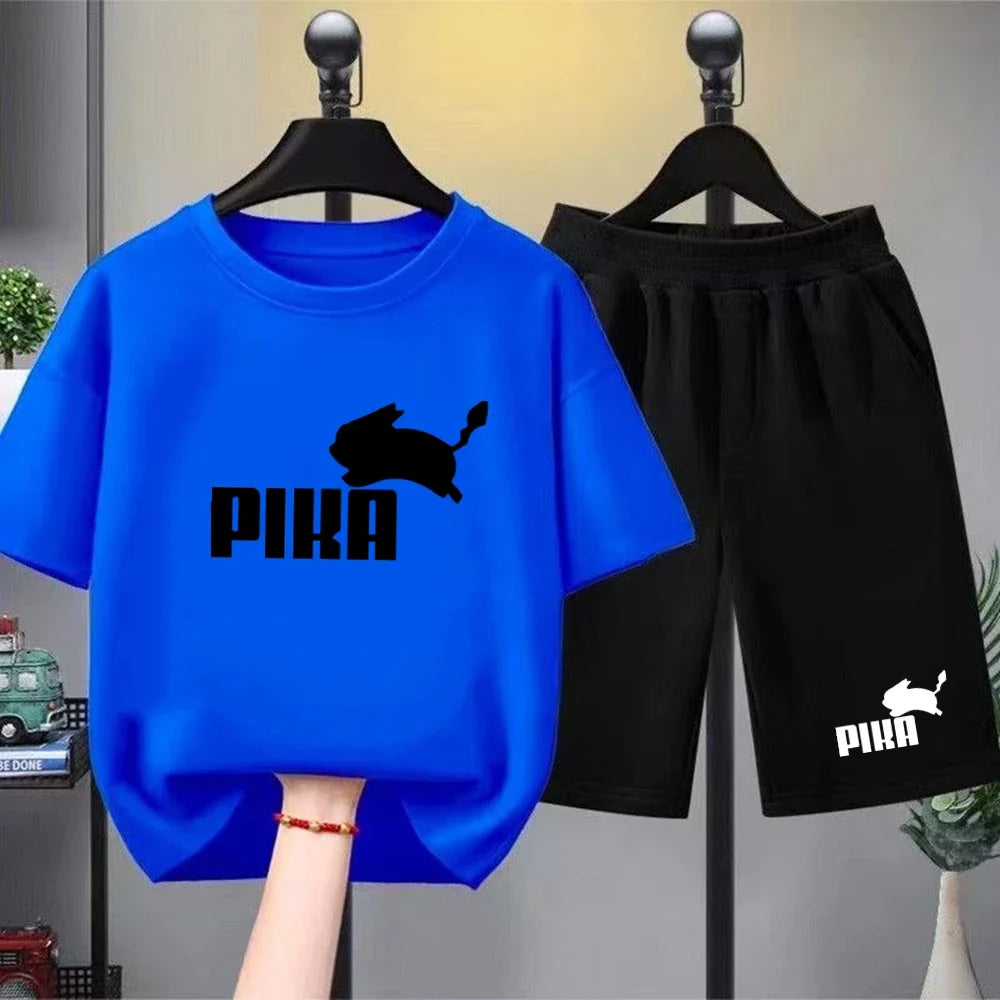 Summer Boy Girls Red Casual T Shirt Sets Rabbit Printed Kids Fashion Outfits Teen Children's Short Sleeve Tops Shorts 2pcs