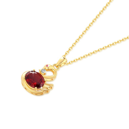 Exquisite 18K Natural Garnet Crystal Swan Pendant Necklace for Women AU750 Solitaire Choker Red Corundum Zircon Jewelry Gift