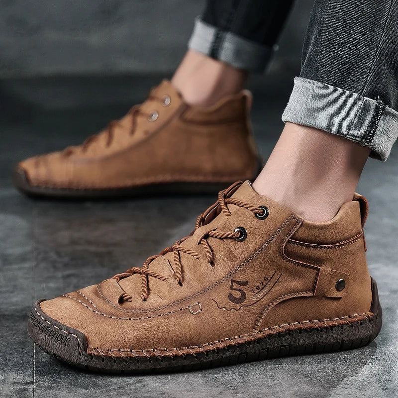 New Large-Sized 100% Cowhide Men's Boots Fashionable Casual Thick-Soled Breathable Men's Leather Shoes Outdoor Sports Chelsea