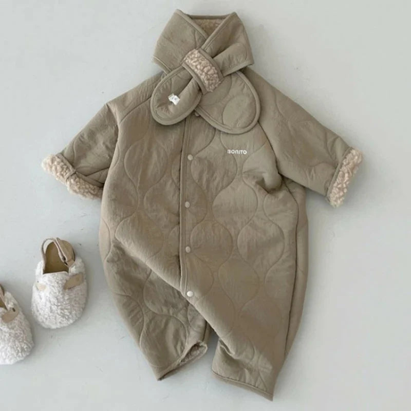 HY22431 Autumn and winter baby retro fashion plush thickened warm crawling suit jumpsuit baby autumn and winter outdoor clothes