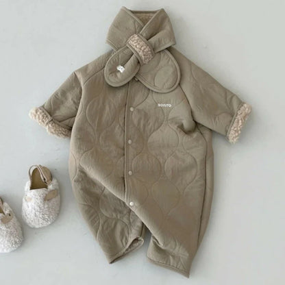 HY22431 Autumn and winter baby retro fashion plush thickened warm crawling suit jumpsuit baby autumn and winter outdoor clothes