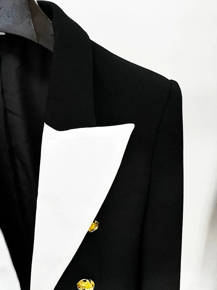 HIGH STREET Newest Fashion 2026 Designer Jacket Women's Slim Fitting Rose Metal Buttons Color Block Blazer