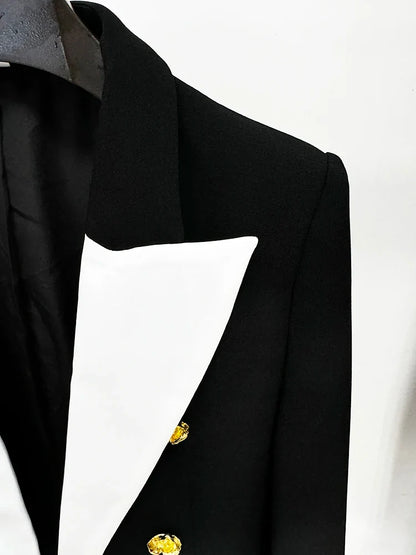 HIGH STREET Newest Fashion 2026 Designer Jacket Women's Slim Fitting Rose Metal Buttons Color Block Blazer