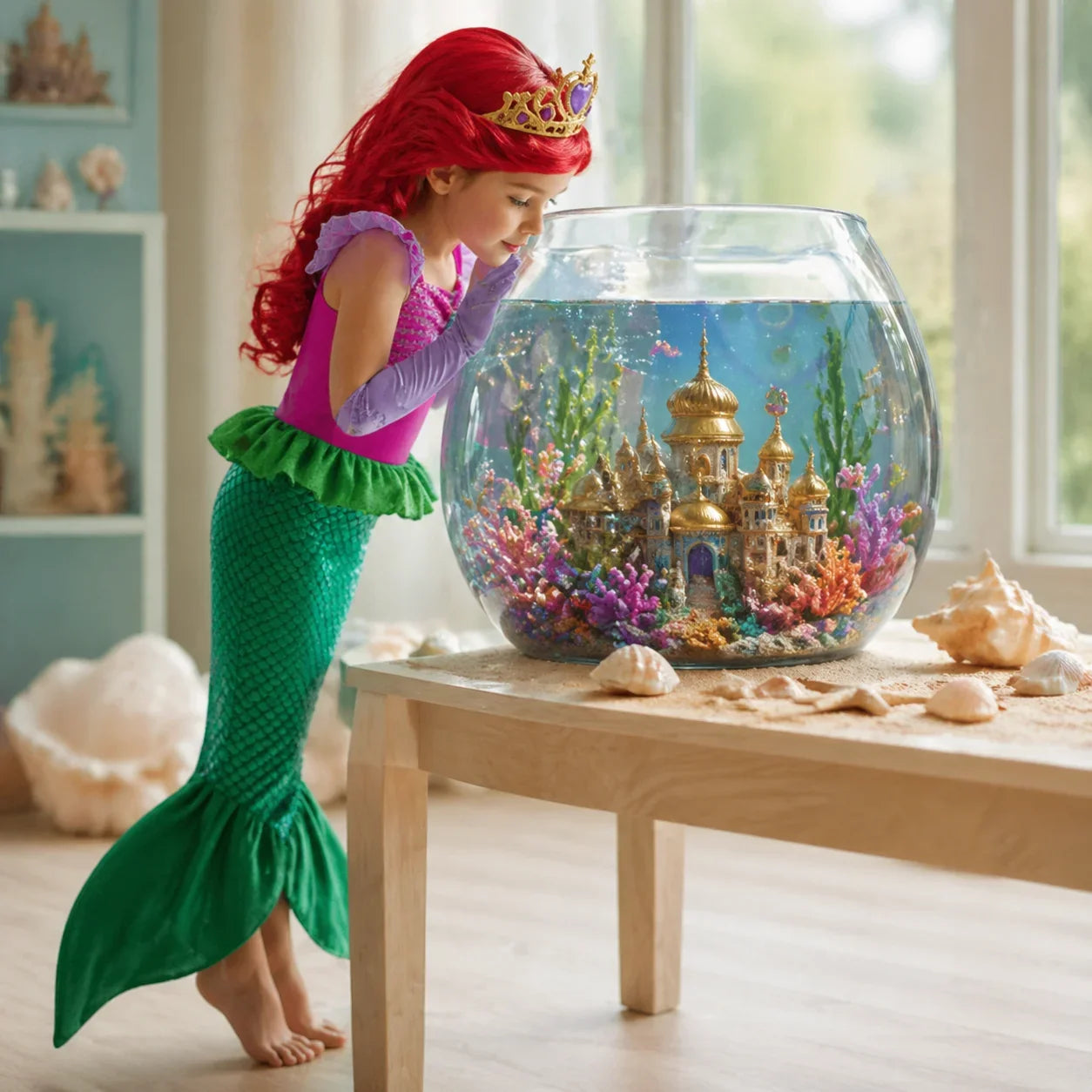 Ariel Little Mermaid Short Sleeve Tulle Dress for Girls Cosplay Princess Costume Carnival Birthday Party Outfit 2-8Y Vestido