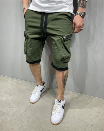 Mens Summer Cargo Shorts Cotton Workout Fitness Shorts Breathable Jogger Training Gyms Bodybuilding Multi Pocket Yellow Shorts
