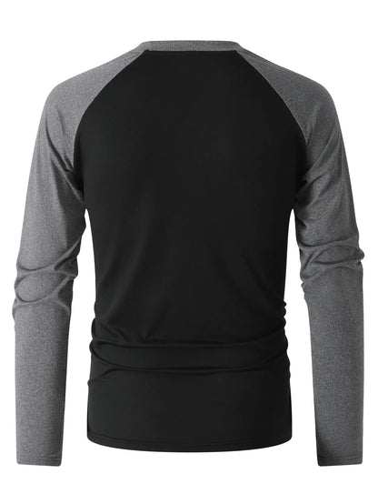 New Spring Autumn Style Everyday Wear Outdoor Sports Fashion Trendy Versatile Color Block V-neck Long Sleeve Men's Top