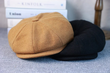 New Wool Newsboy Cap Black Khaki Men Women British Gatsby Retro Hat Driver Flat Cap for Male Vintage Beret for Men 009
