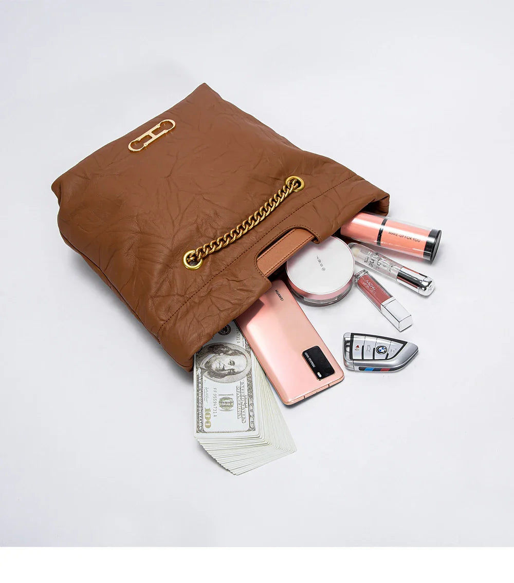Body Design Solid Color Large Capacity Fashionable New Product Women's Shoulder Bag Chain Shoulder Strap Unique Folded Bag