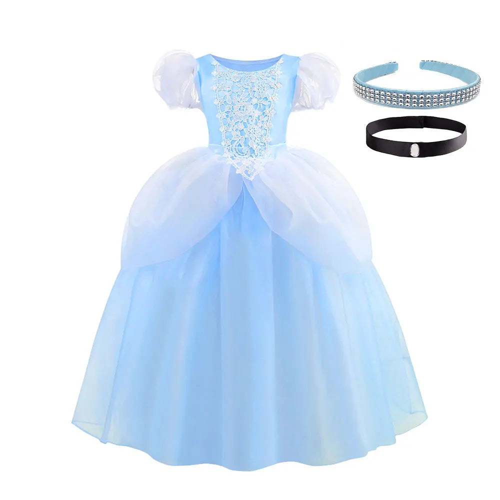 2026 Classic Cendrillon Costume Deluxe Lace Dress Birthday Party Role Play Princess Pretend Fairy Tale Grace Ball Gown for Kids
