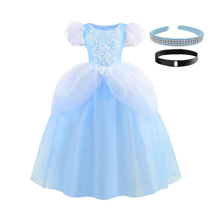 2026 Classic Cendrillon Costume Deluxe Lace Dress Birthday Party Role Play Princess Pretend Fairy Tale Grace Ball Gown for Kids