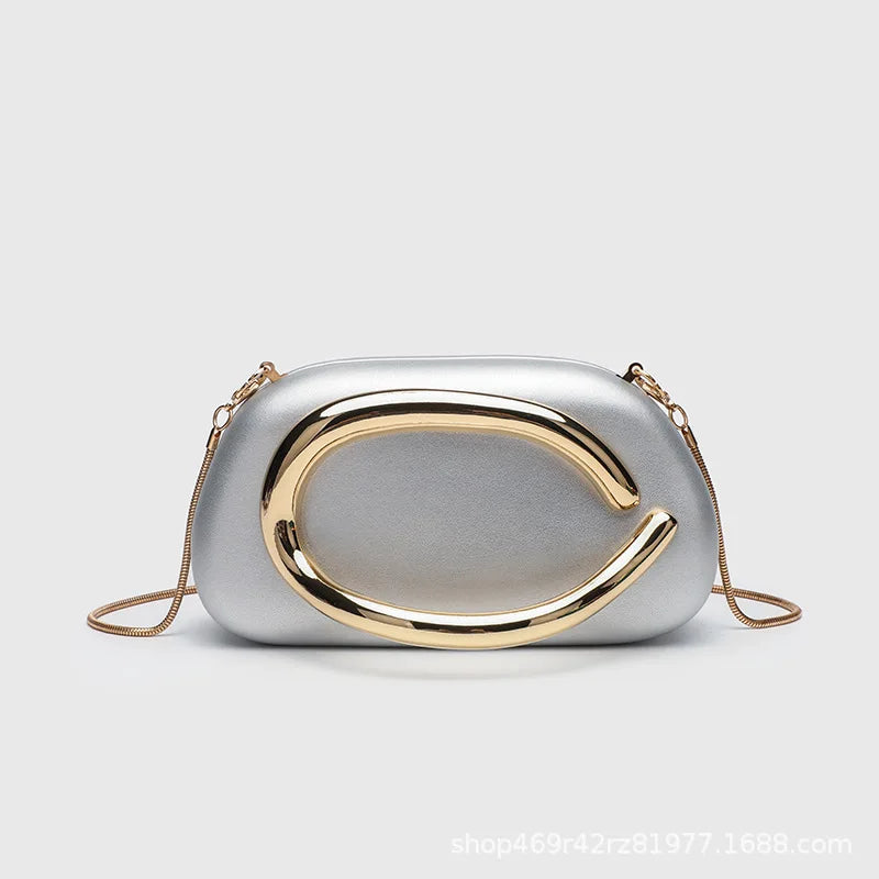 Classic round Box Handheld Dinner Bag Miniature Retro Metal Handle Chain Shoulder Strap Crossbody Bag Street Trend Hard PU Bag