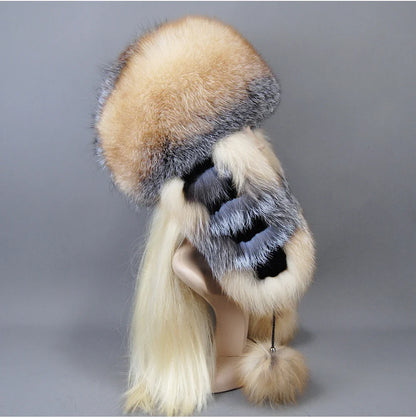 Hot Sale Lady Winter Warm Luxury 100% Natural Fox Fur Hat Fashion Fluffy Fox Fur Rex Rabbit Fur Caps Women Real Fur Bomber Hats