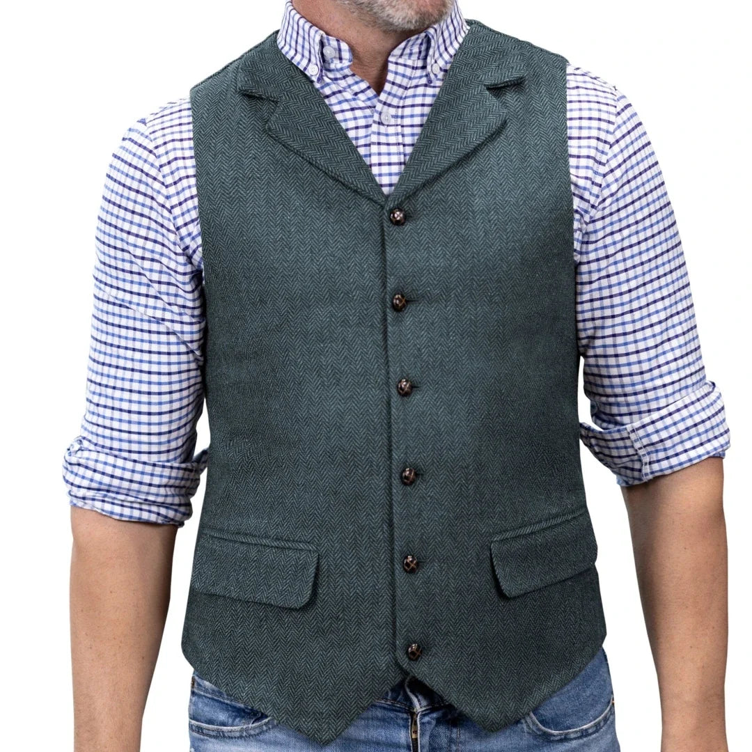 Men Vest Brown Herringbone Single Button With Lapel Waistcoat For Wedding Banquet Party Business Work Daily Casual Men Suit Vest