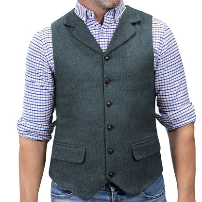 Men Vest Brown Herringbone Single Button With Lapel Waistcoat For Wedding Banquet Party Business Work Daily Casual Men Suit Vest
