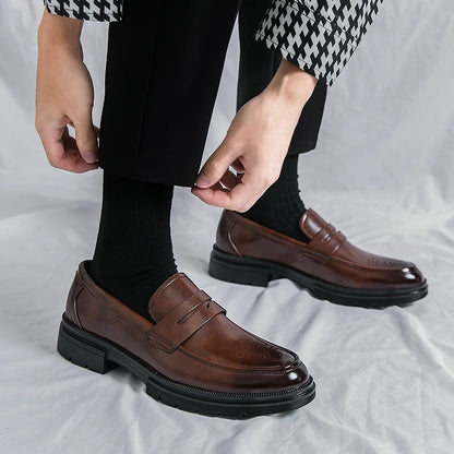 Spring Luxury Thick soled Casual Shoes Men's Black Penny loafers men Brown Business Office Dress Shoes for Mentênis masculino