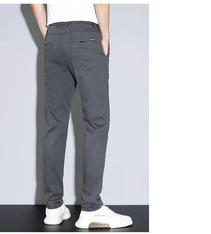 Spring Summer Thin Men's Slim Straight Casual Pants Fashion Korean Solid Color Elastic Comfortable Business Gray Trousers