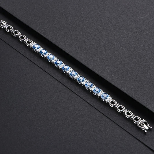 Bracelet en Argent 925 avec Spinelle Bleu Original Créé 1.0CT Bracelets Tennis pour Femmes Cadeau de Luxe Mariage Authentique