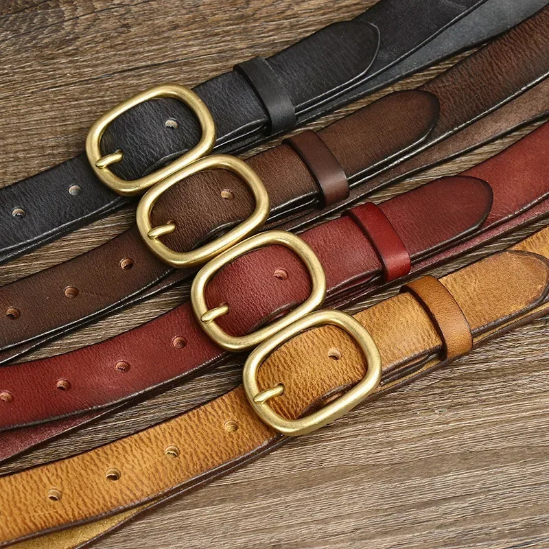 2.8CM Ladies Pure Cowhide High Quality Genuine Leather Belts for Women Brass Buckle Jeans Cowboy Waist Belt Luxury Designer