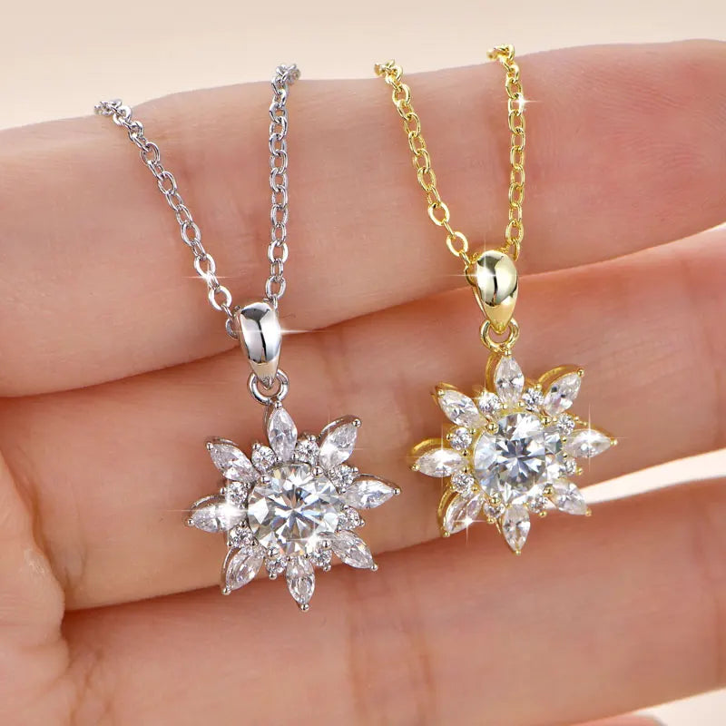 GRA Certified 6.5mm Round Moissanite Delicate Snowflake Pendant Necklace for Women 14K Gold Filled Fine Jewelry Gifts